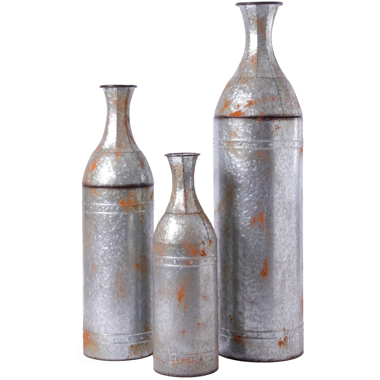 Rustic Galvanized Metal Floor Vase Tall Cylinder Farmhouse Decoration 28 Inch
